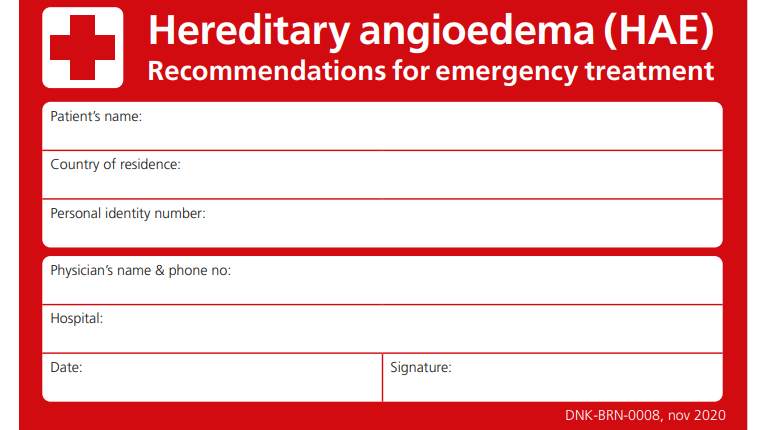 HAE emergency card