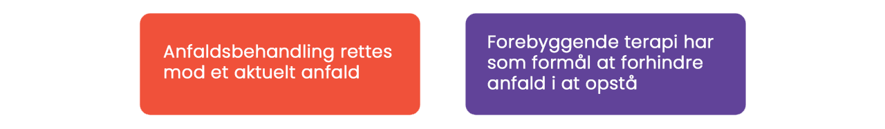 Anfaldsbehandling rettes mod et aktuelt anfald Forebyggende terapi har som formål at forhindre anfald i at opstå